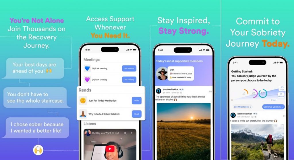 Screenshots of Sober Sidekick app